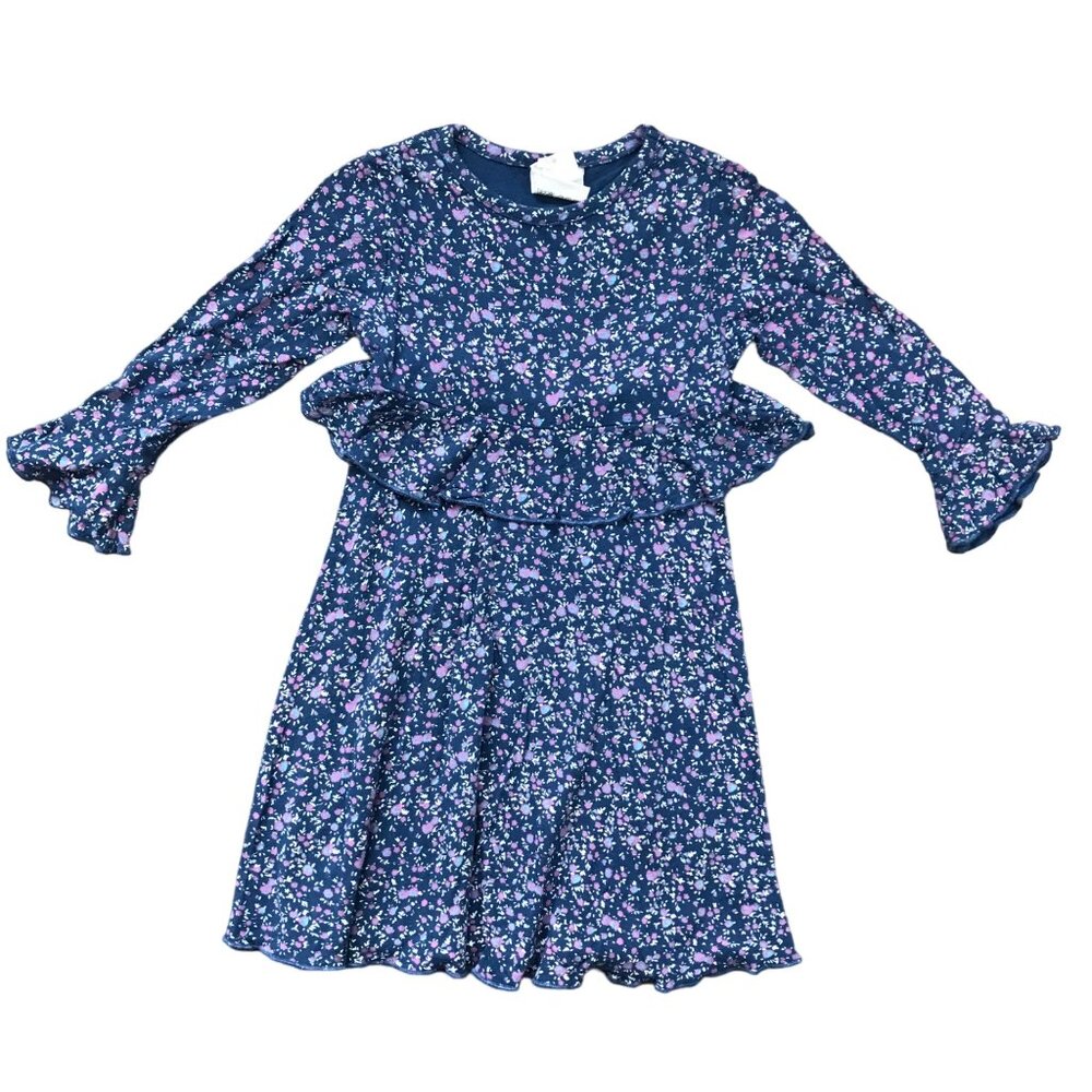 Charabia Viscose Floral Dress Baby Girls Size 12 Months Navy Purple Floral Print